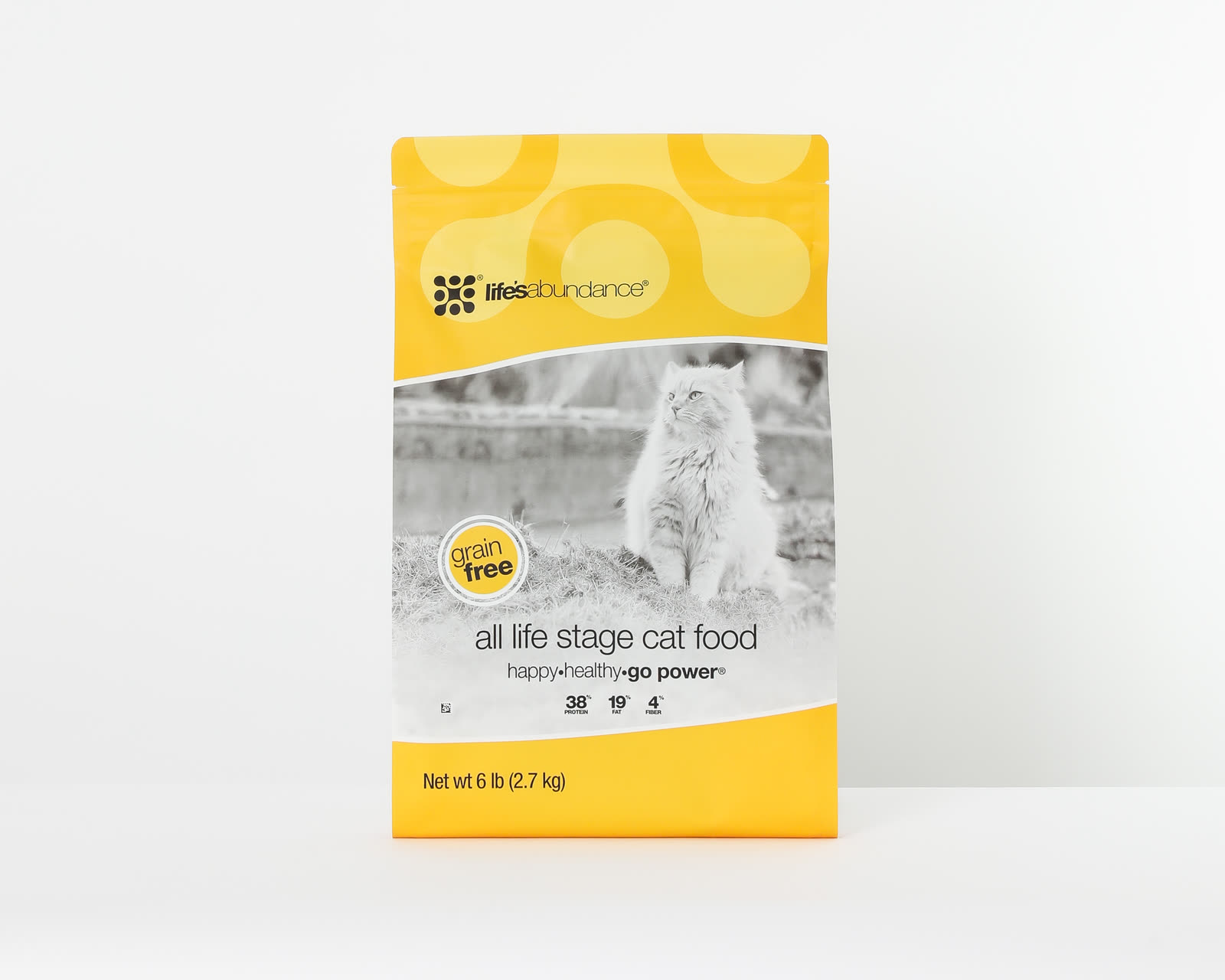 Bag of Life's Abundance grain free all life stage cat food on a white studio background