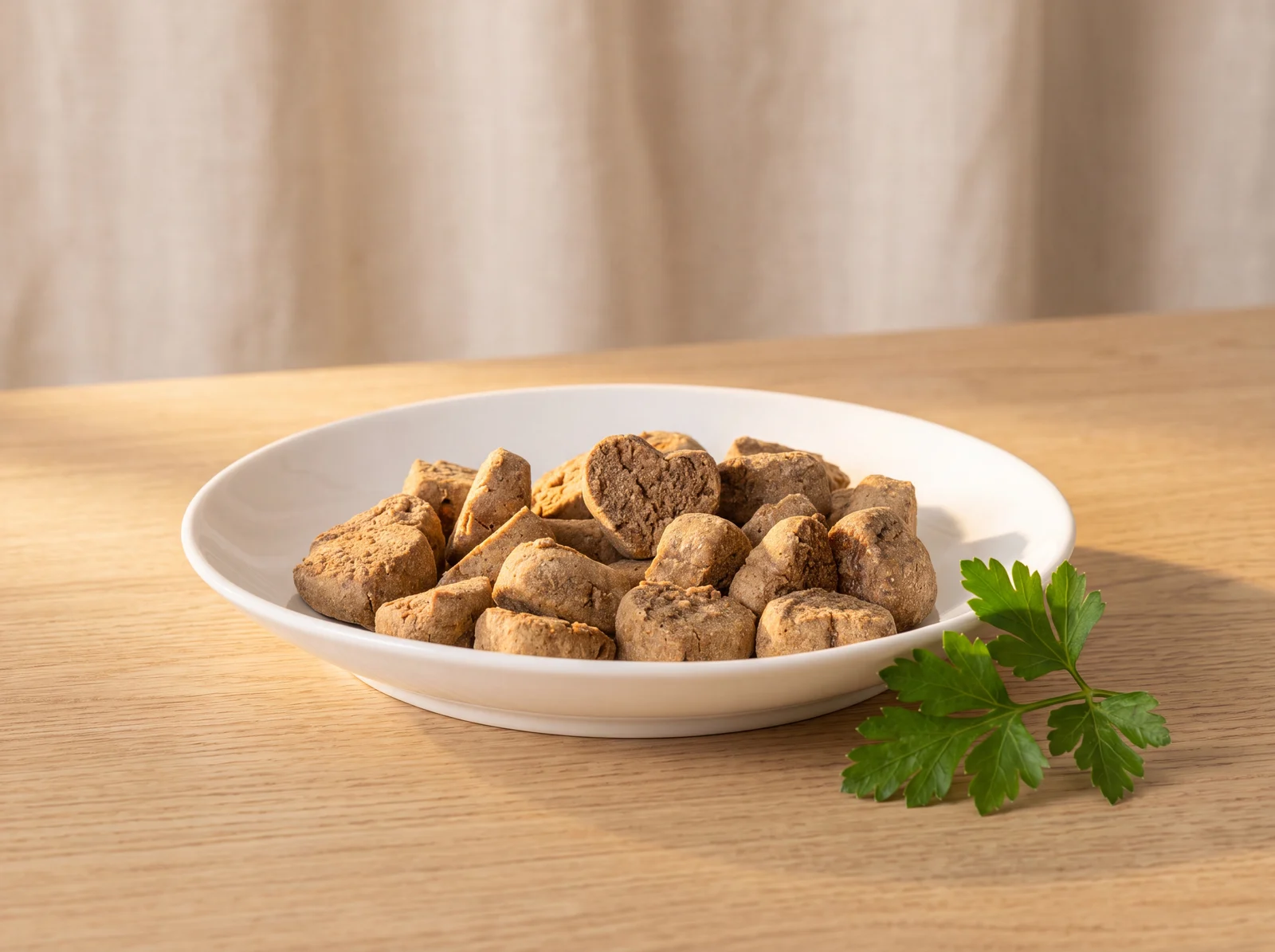 Wholesome Hearts treats on a plate in warm morning light